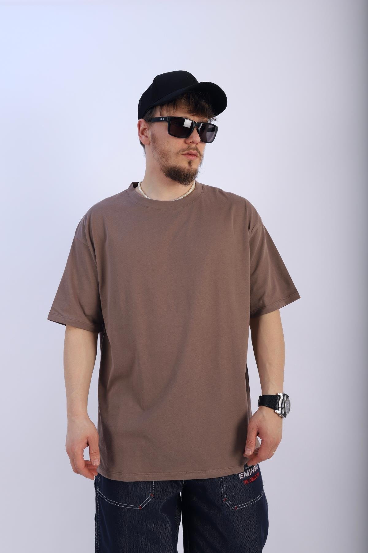 Faded Kahve Oversize Basic Tshirt T918