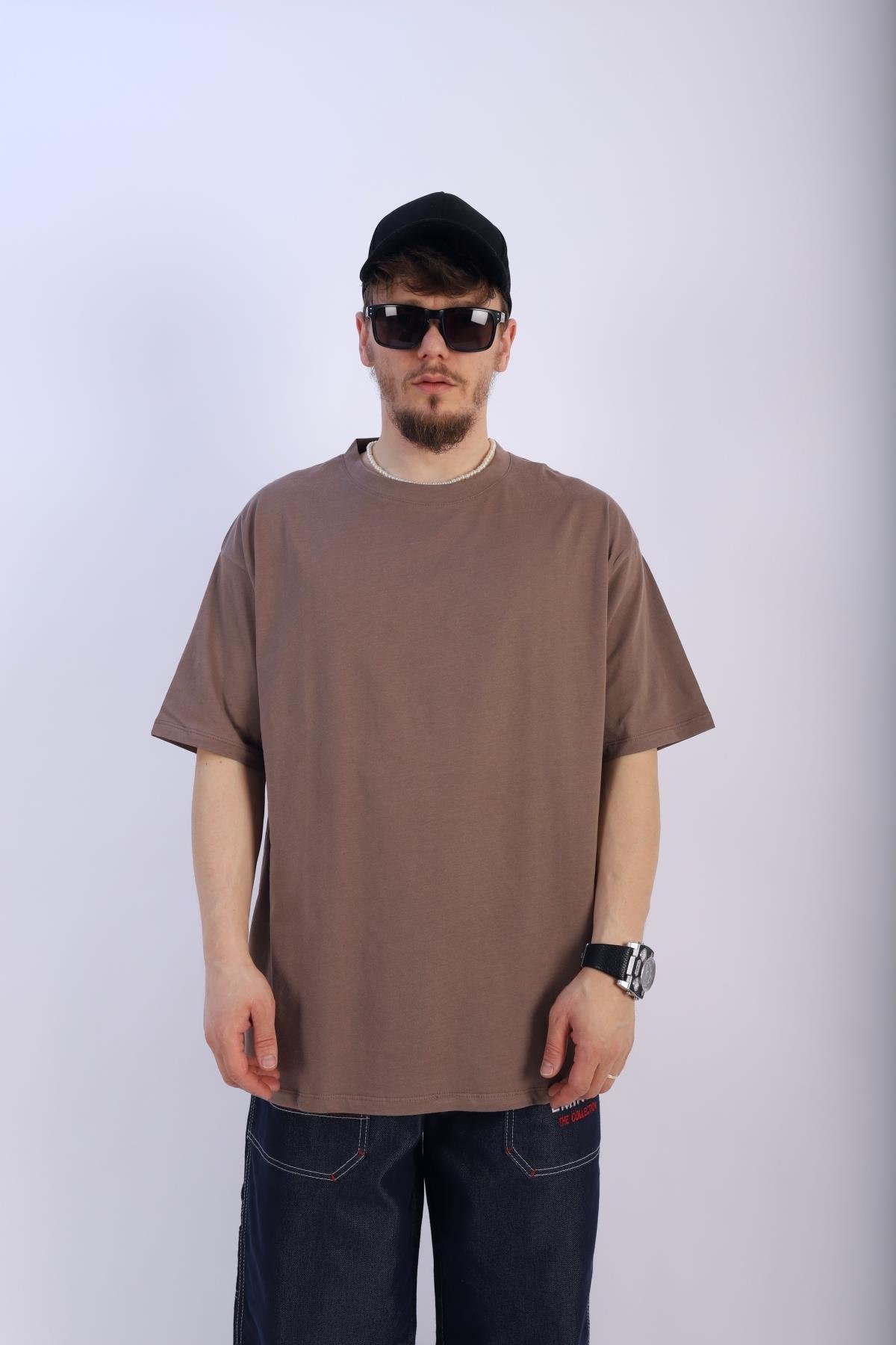 Faded Kahve Oversize Basic Tshirt T918