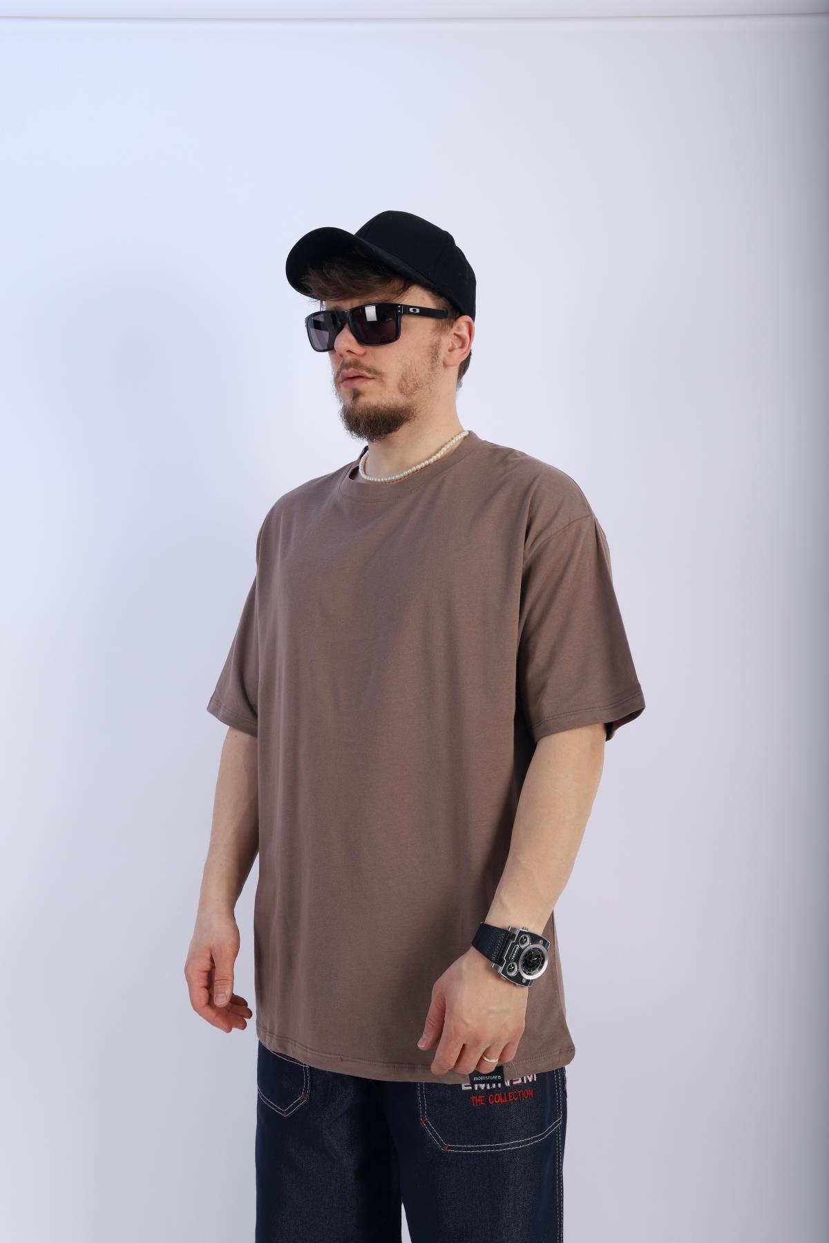 Faded Kahve Oversize Basic Tshirt T918