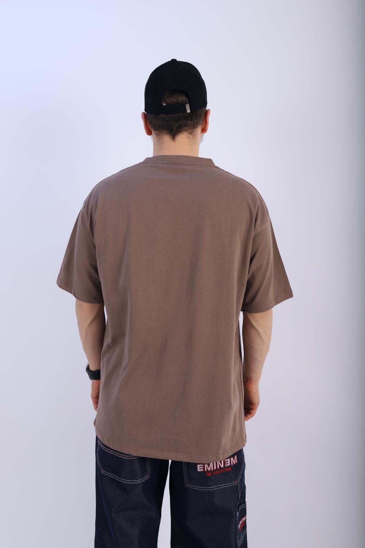 Faded Kahve Oversize Basic Tshirt T918