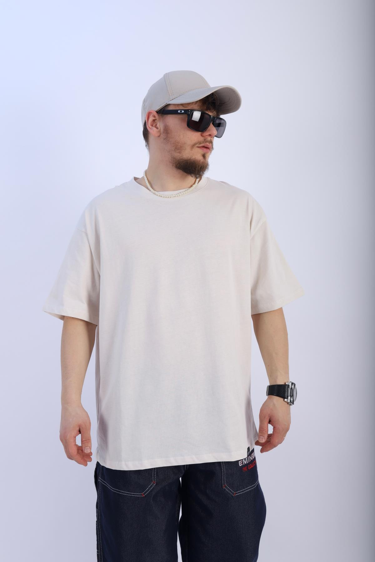 Faded Krem Oversize Basic Tshirt T913