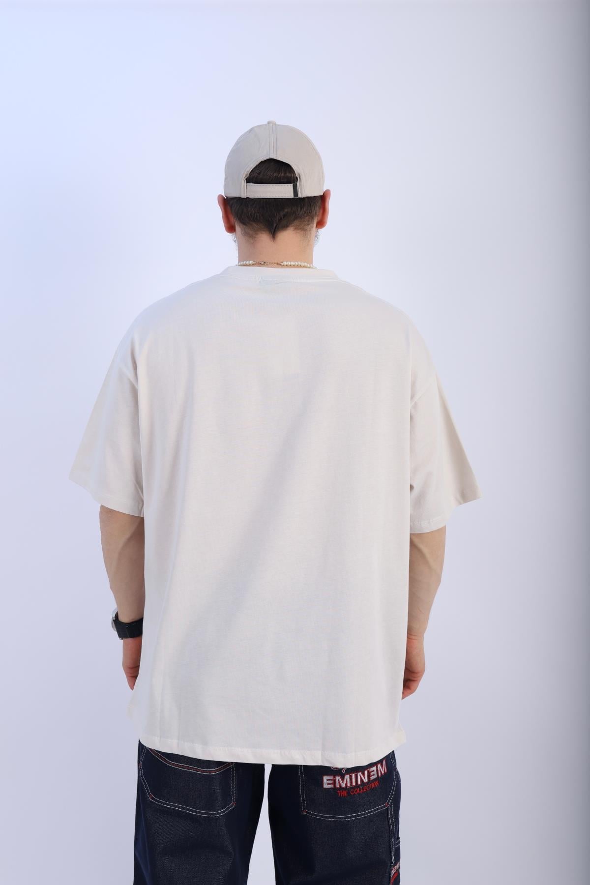 Faded Krem Oversize Basic Tshirt T913