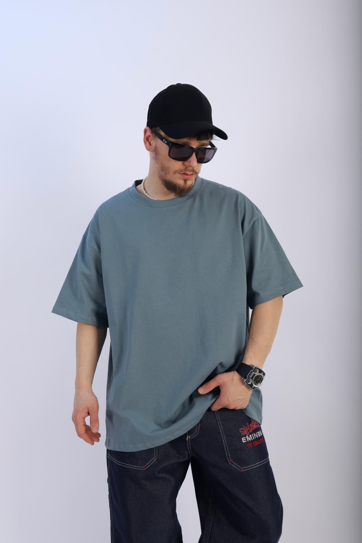 Faded Mavi Oversize Basic Tshirt T916