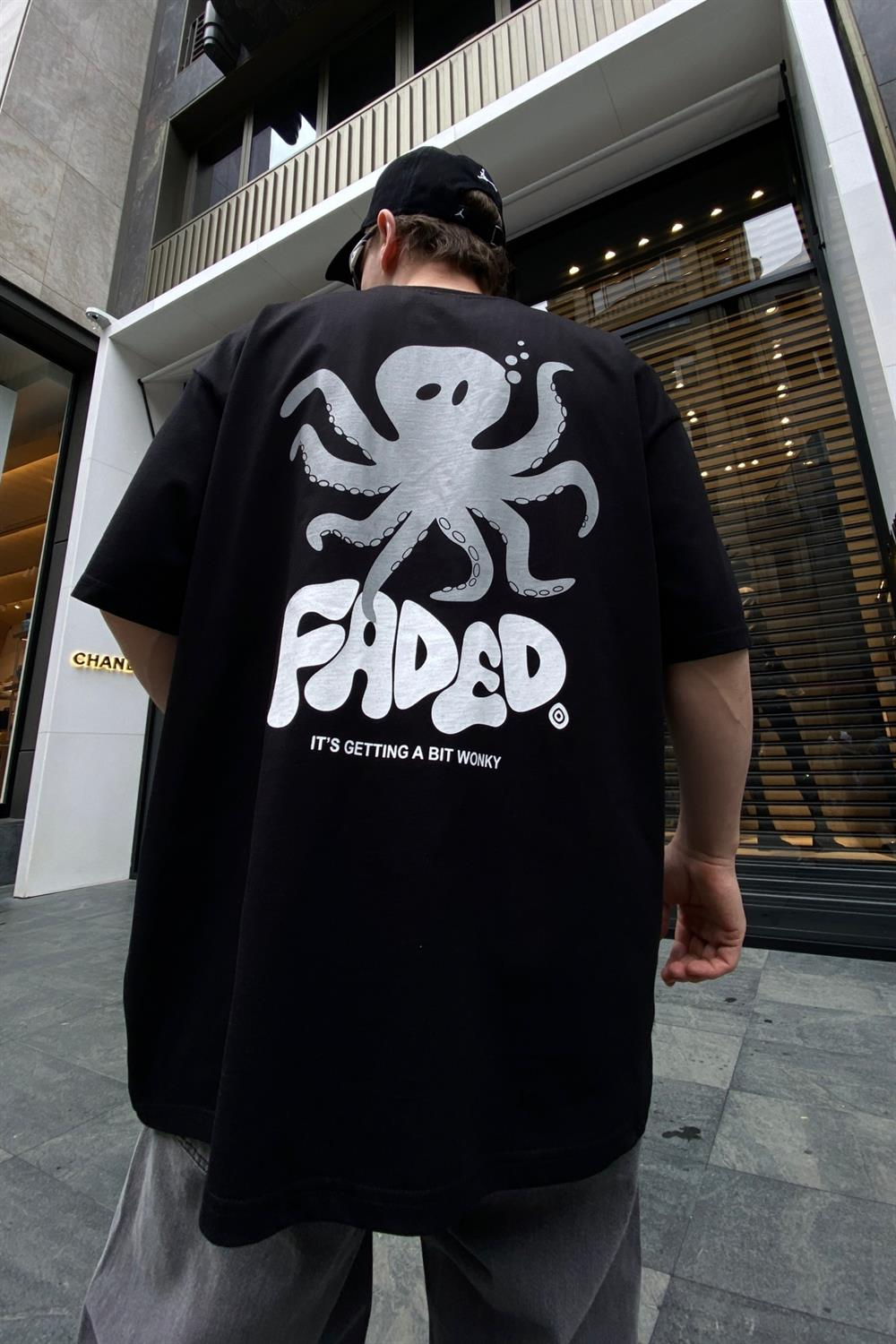 Faded Octopus Siyah Oversize Tshirt T640