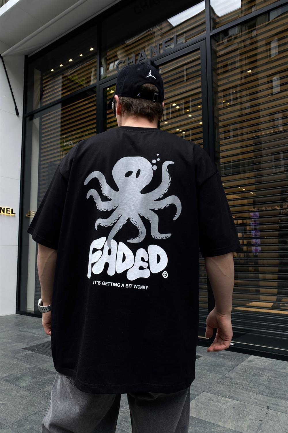 Faded Octopus Siyah Oversize Tshirt T640