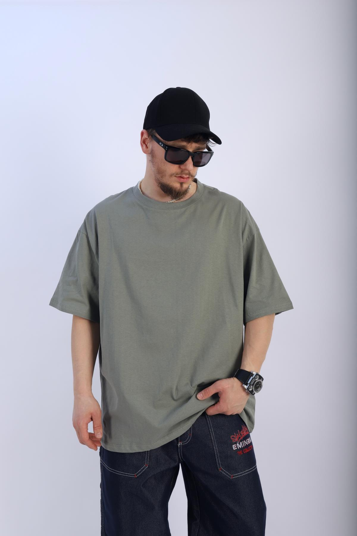 Faded Yeşil Oversize Basic Tshirt T919