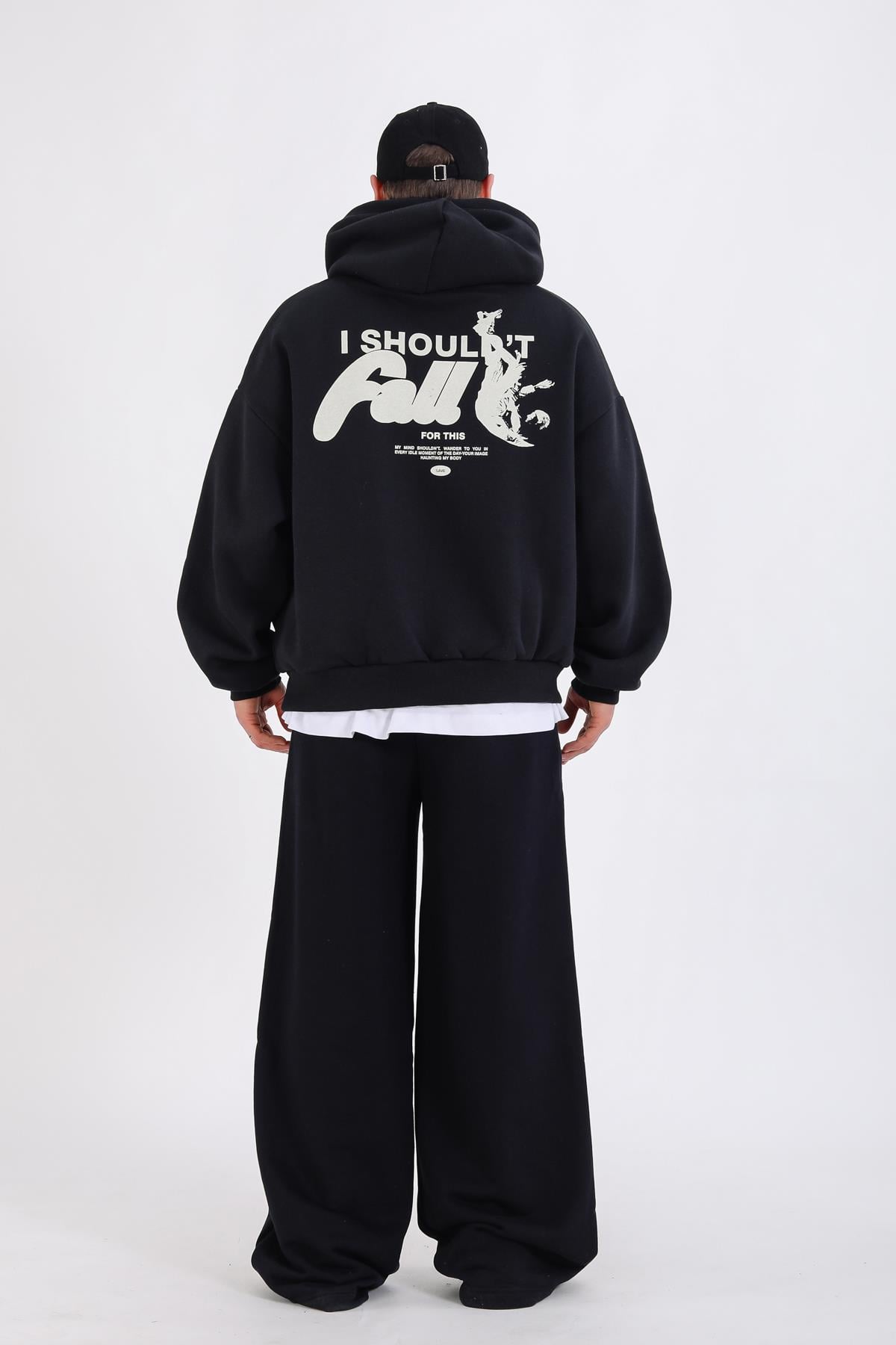 Fall Baskılı Siyah Oversize Hoodie SW1344