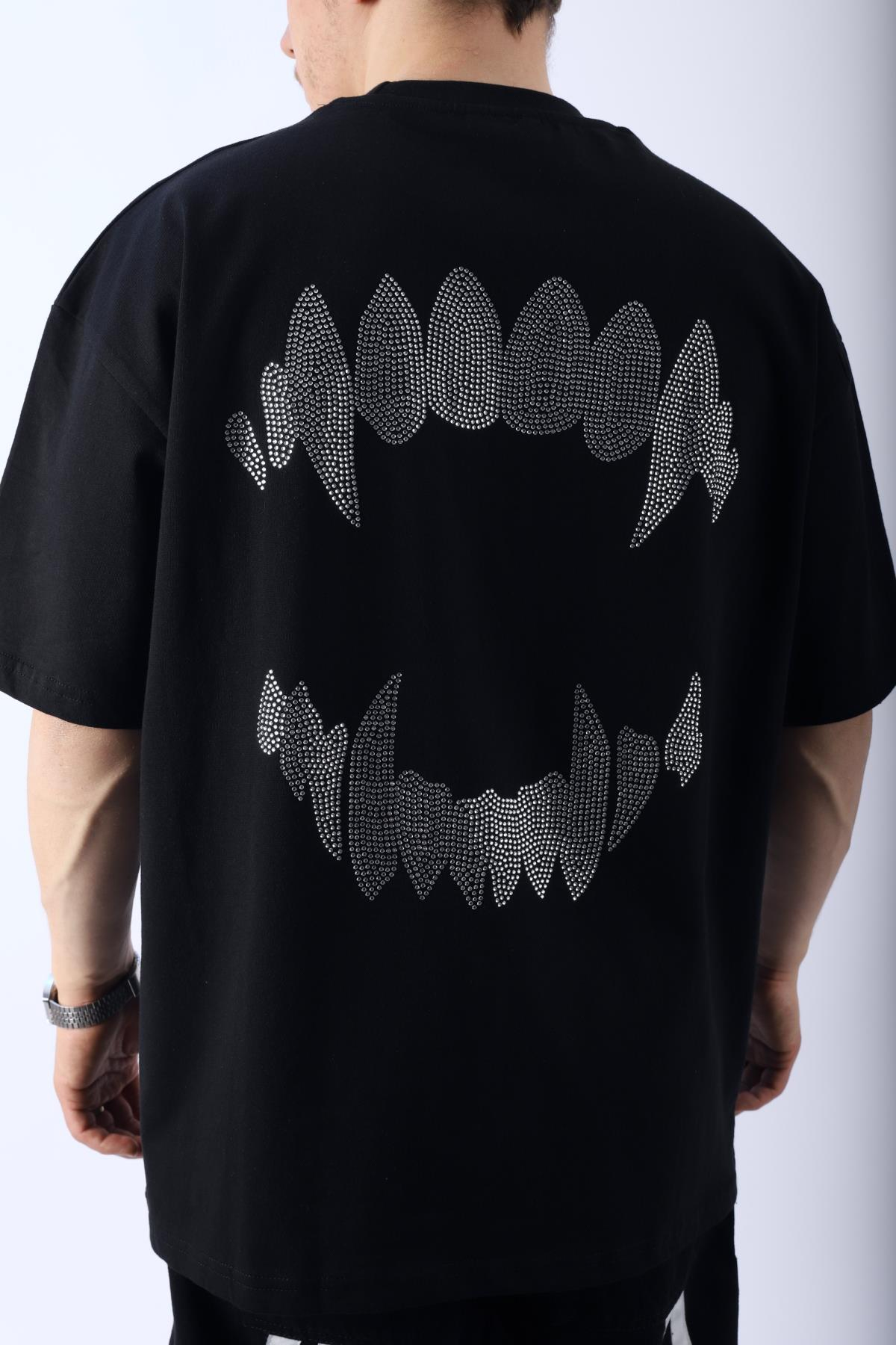 Fear Taş Baskılı Siyah Oversize Tshirt T963