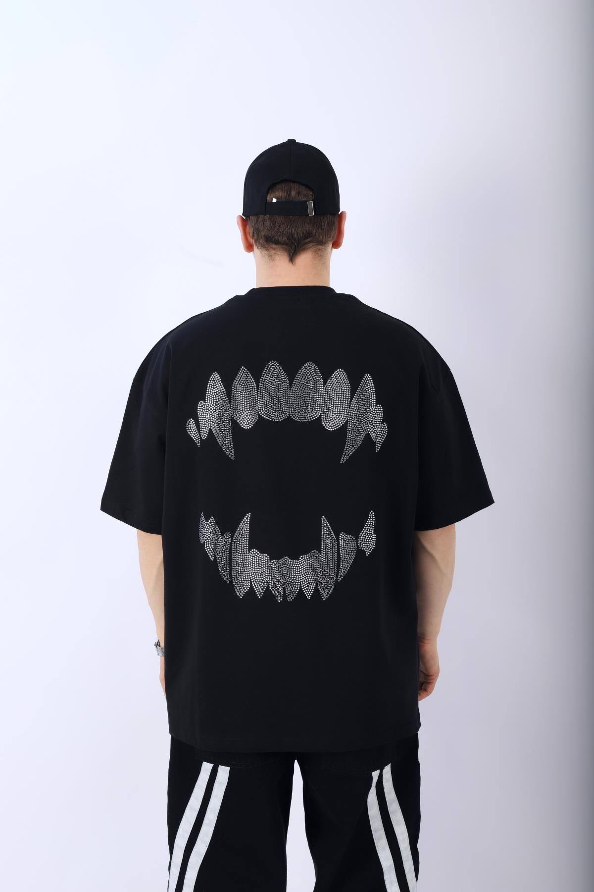 Fear Taş Baskılı Siyah Oversize Tshirt T963