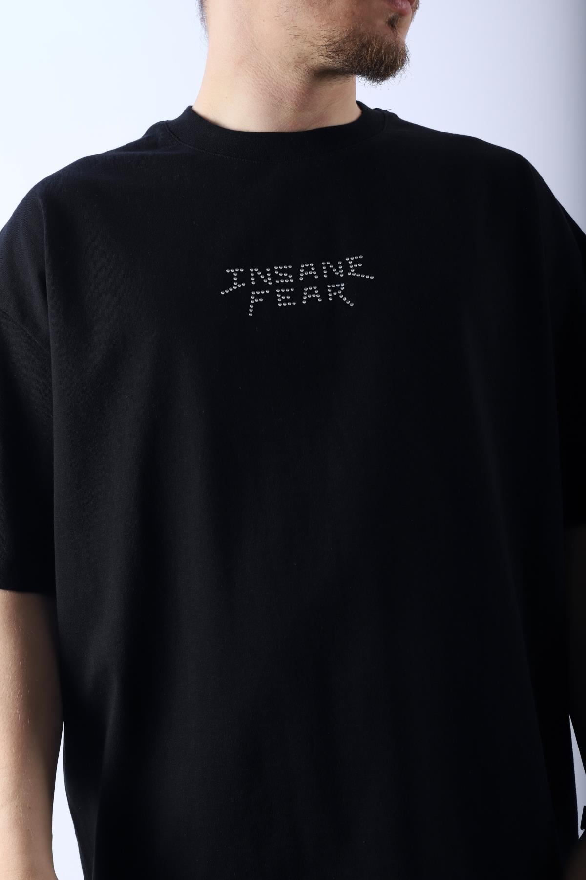 Fear Taş Baskılı Siyah Oversize Tshirt T963