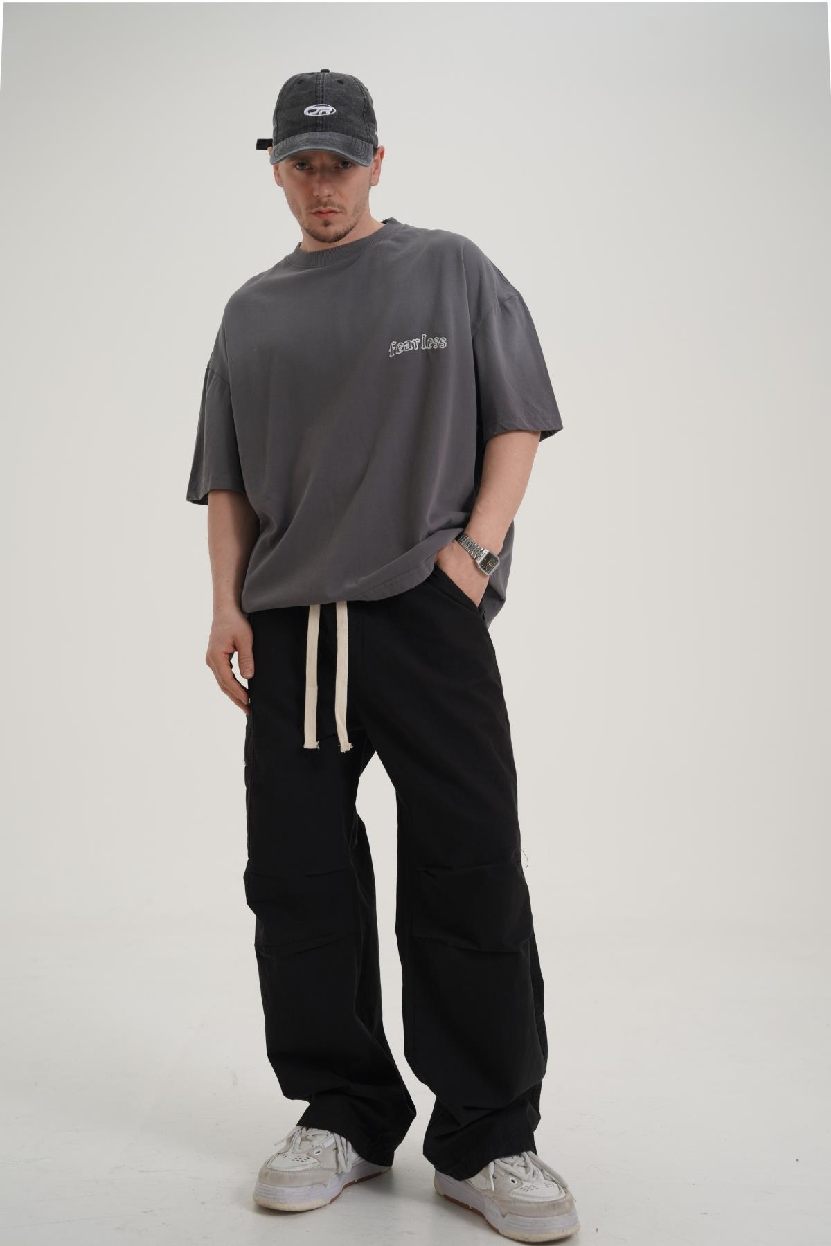 Fearless Baskılı Yıkama Efektli Oversize Tshirt