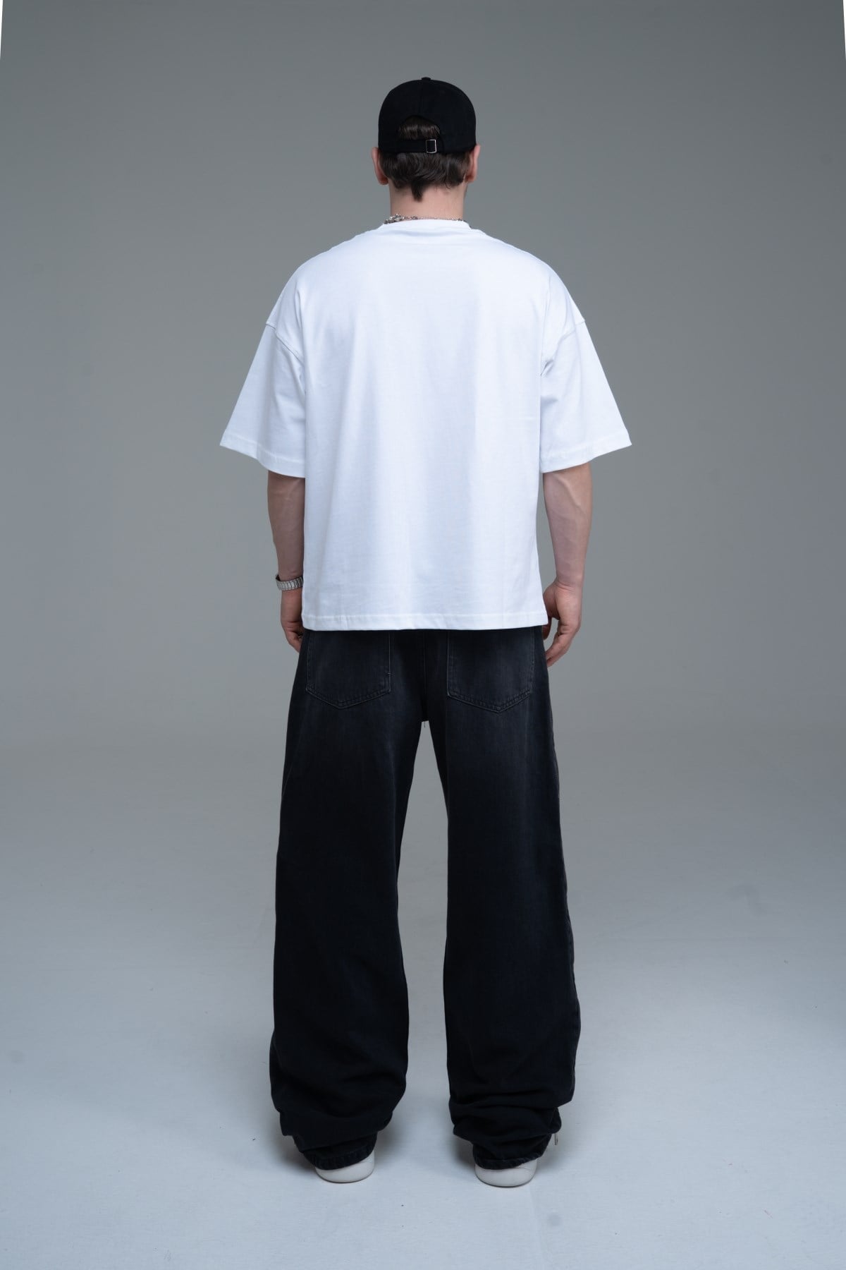 Fermuar Detay Siyah Baggy Jean
