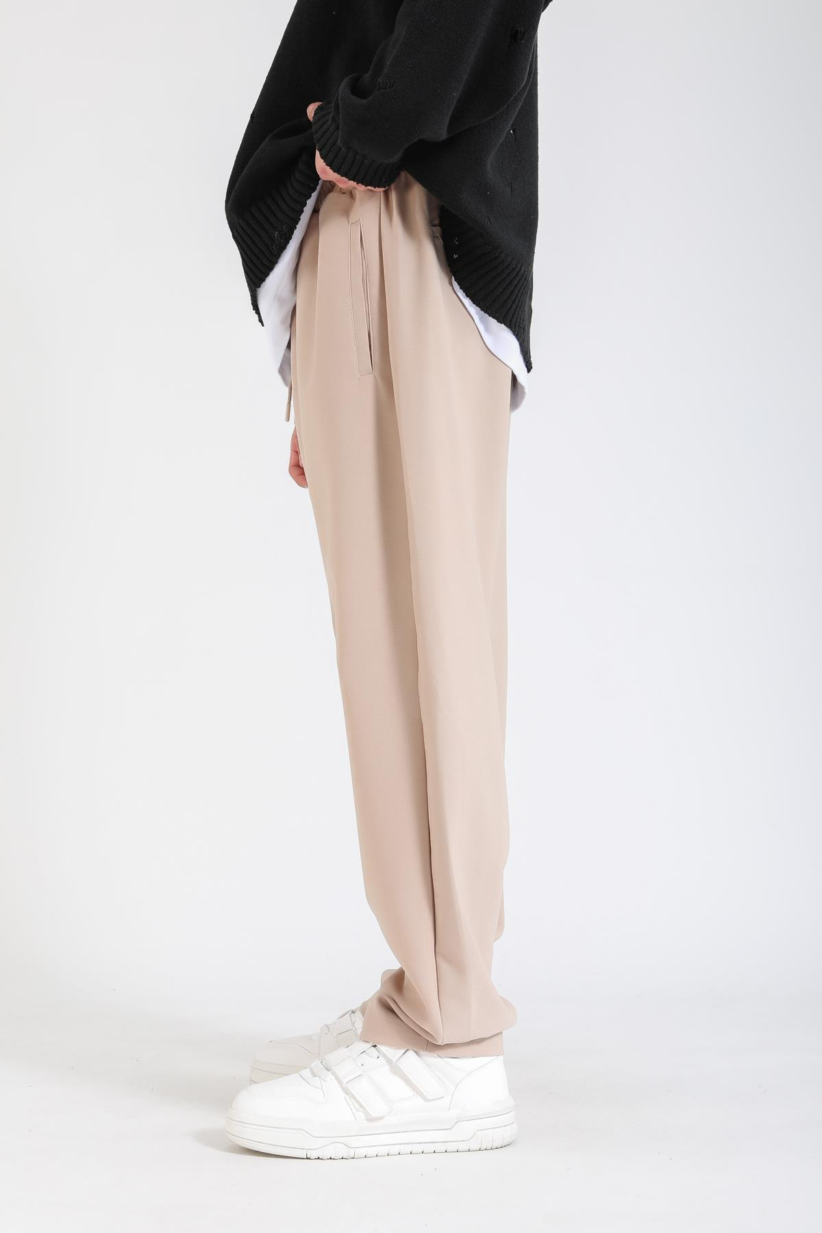 Fermuar Paça Detay Bej İnce Kumaş Pantolon P1150