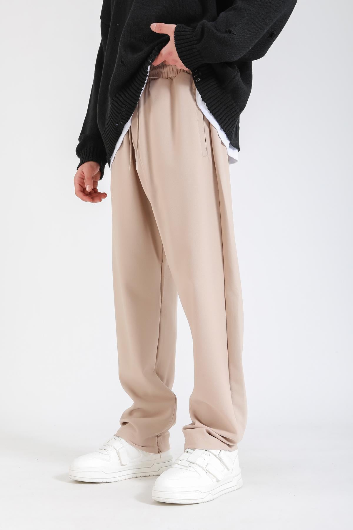 Fermuar Paça Detay Bej İnce Kumaş Pantolon P1150