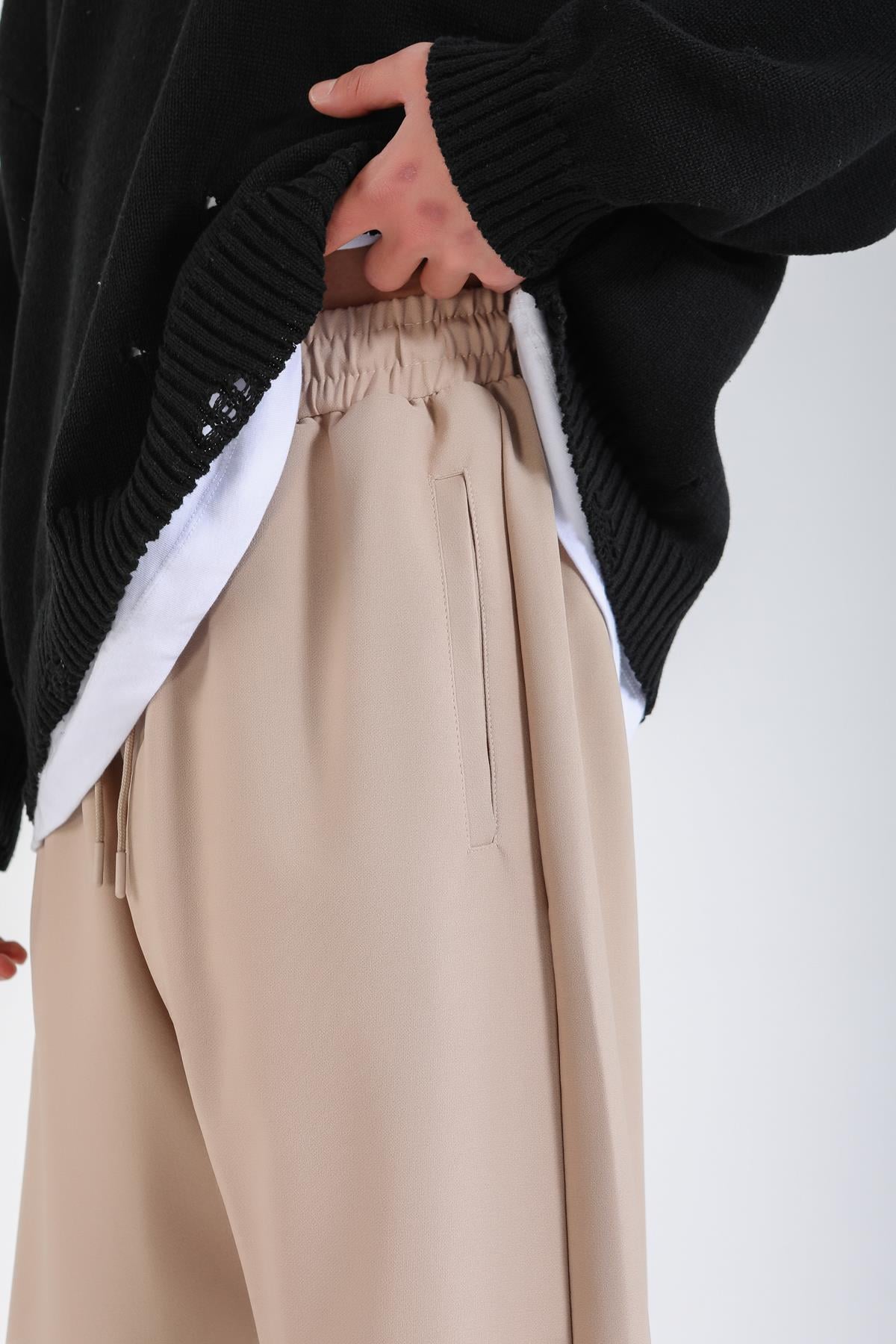 Fermuar Paça Detay Bej İnce Kumaş Pantolon P1150
