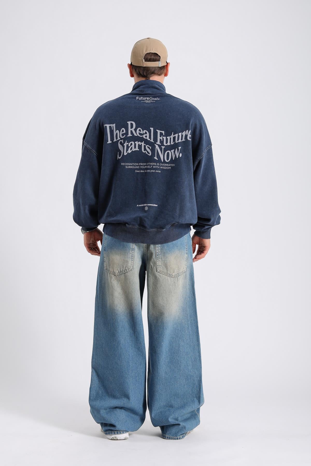Fermuar Yaka Acid Wash Oversize Sweatshirt SW1129