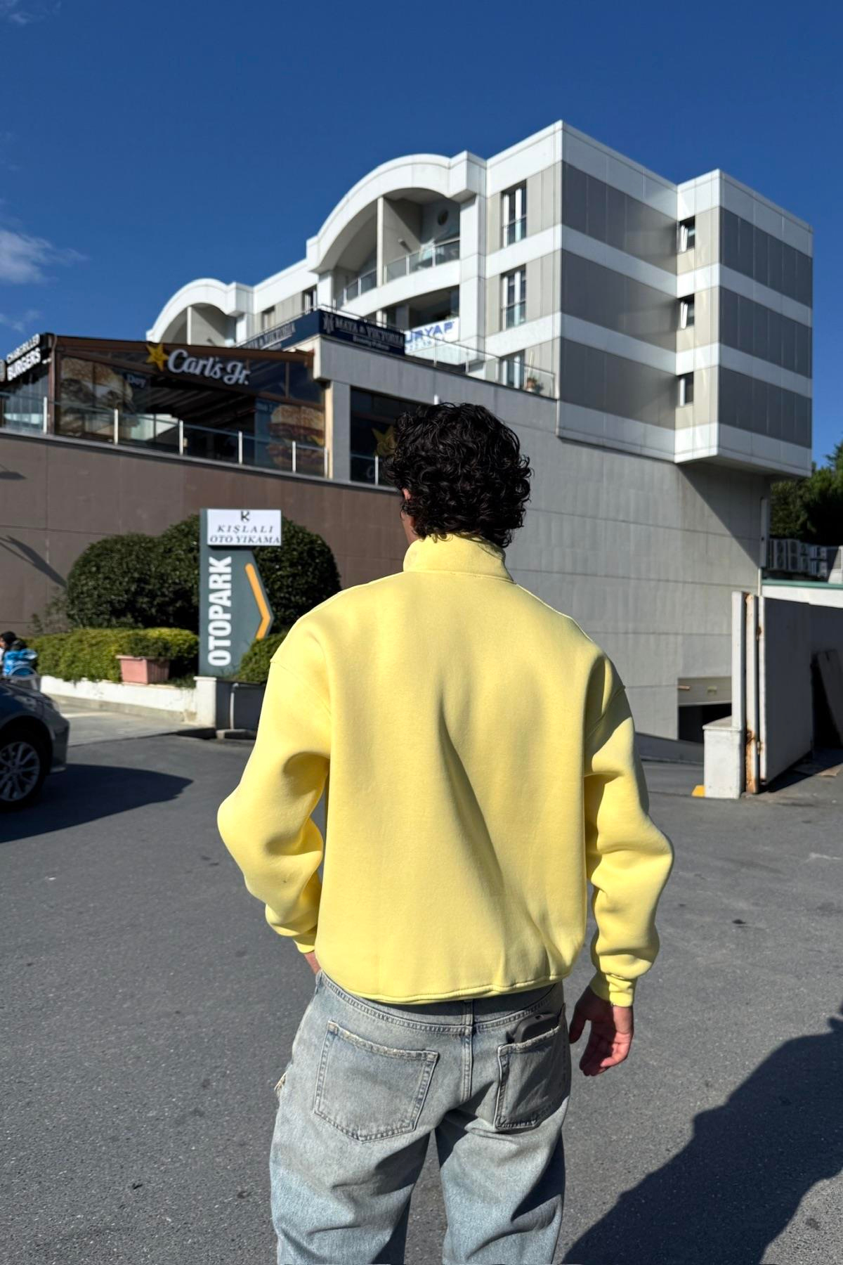 Fermuar Yaka Oversize Sarı Sweatshirt JC01