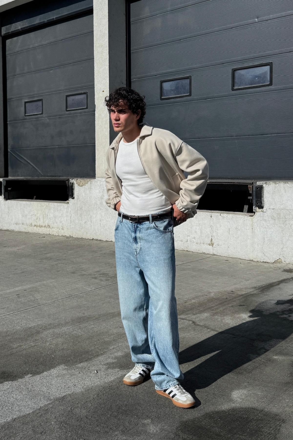 Fermuarlı Bej Oversize Kaşe Ceket PM01