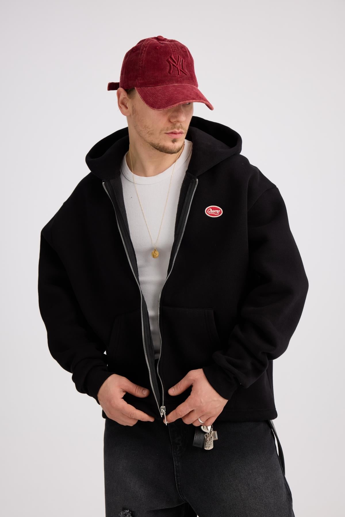 Fermuarlı Oversize Siyah Hoodie 26CK-029 l JR.Crime