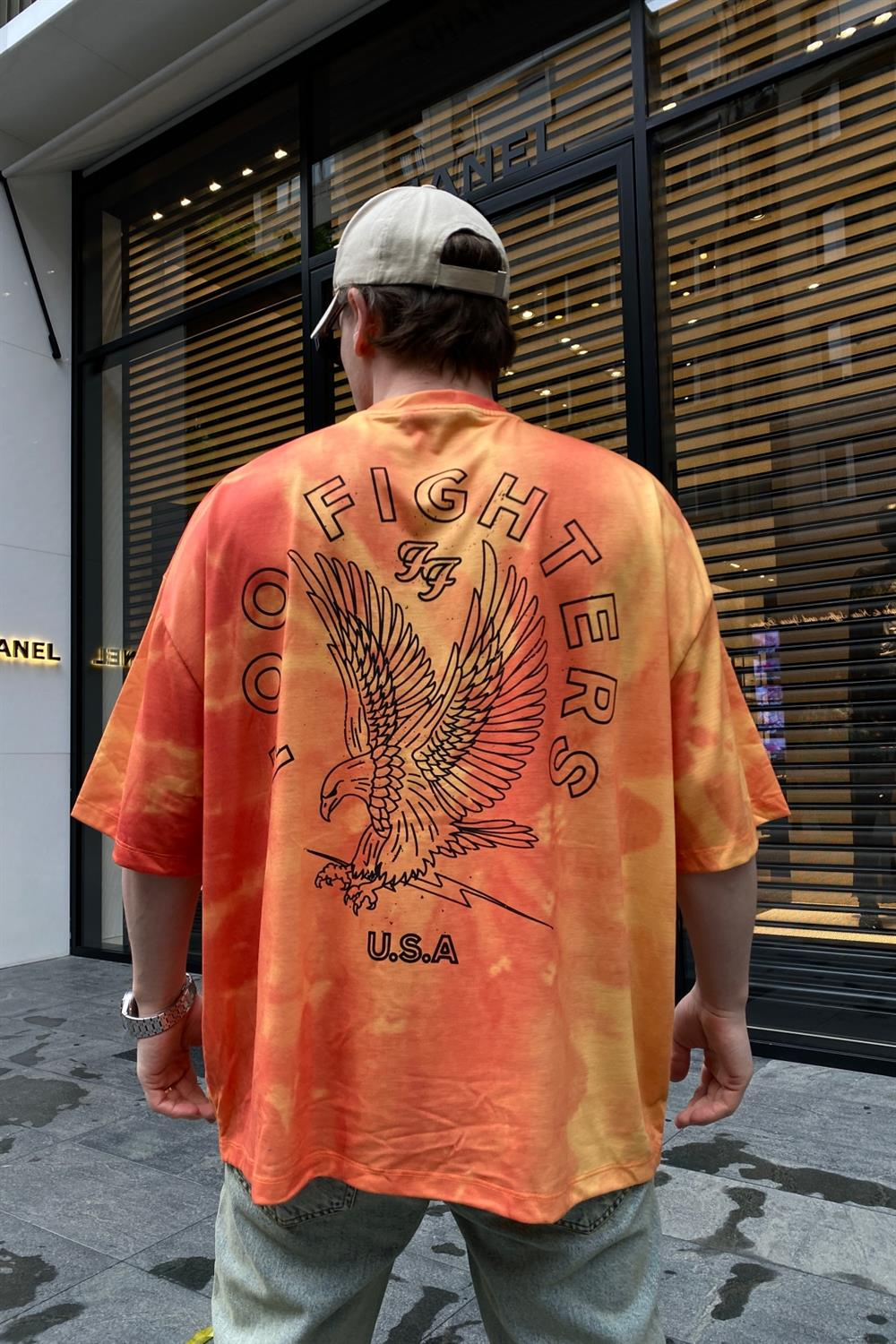Fighters Baskılı Acid Wash Oversize Tshirt T684