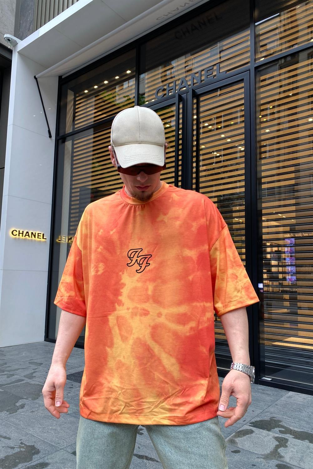 Fighters Baskılı Acid Wash Oversize Tshirt T684