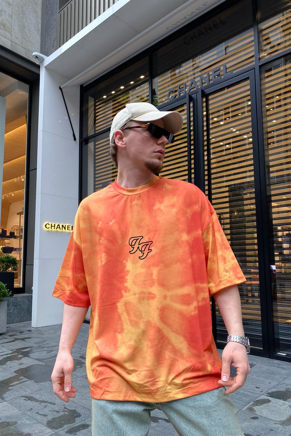 Fighters Baskılı Acid Wash Oversize Tshirt T684