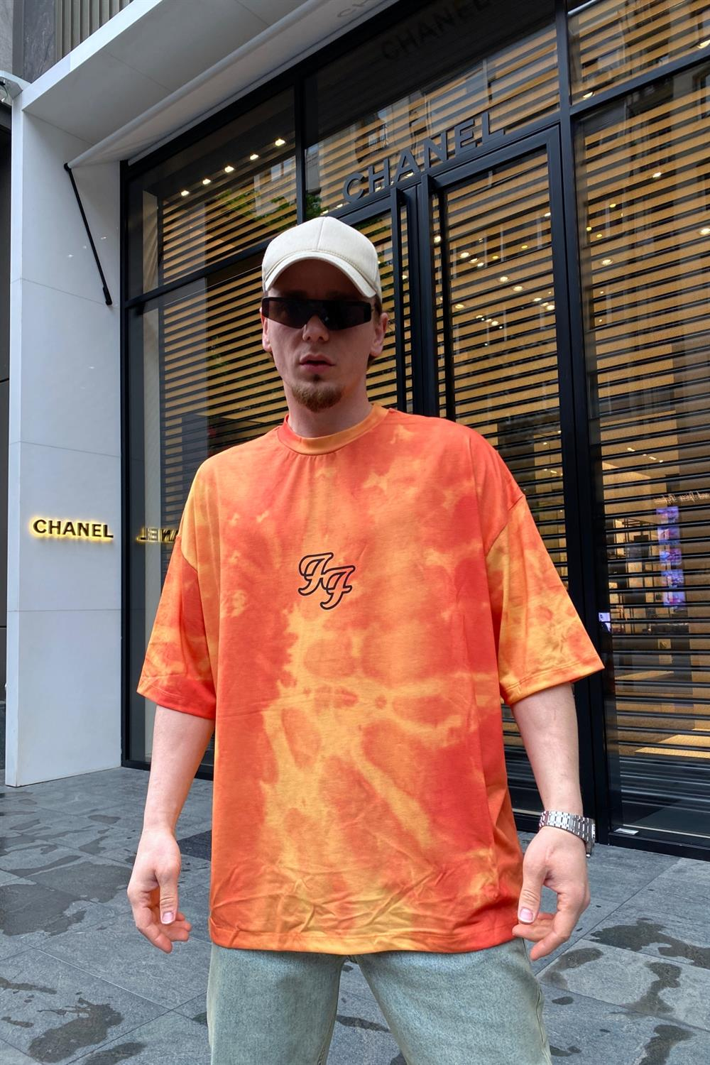 Fighters Baskılı Acid Wash Oversize Tshirt T684
