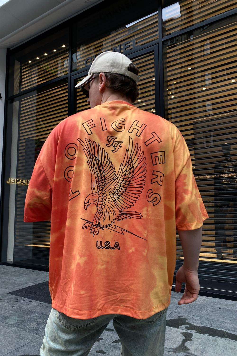 Fighters Baskılı Acid Wash Oversize Tshirt T684