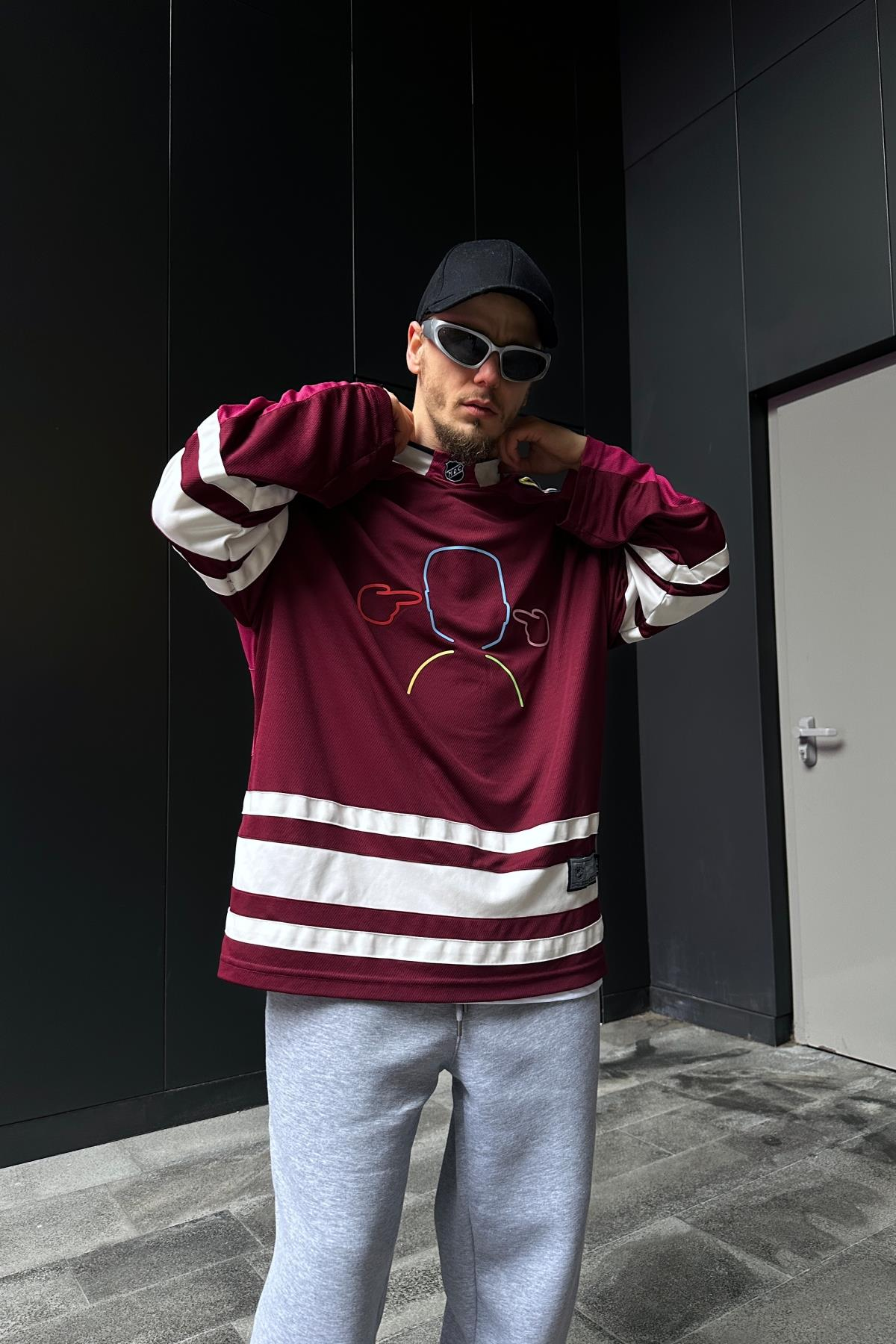 File Kumaş Superoversize Bordo Sleeved Tshirt SW1081