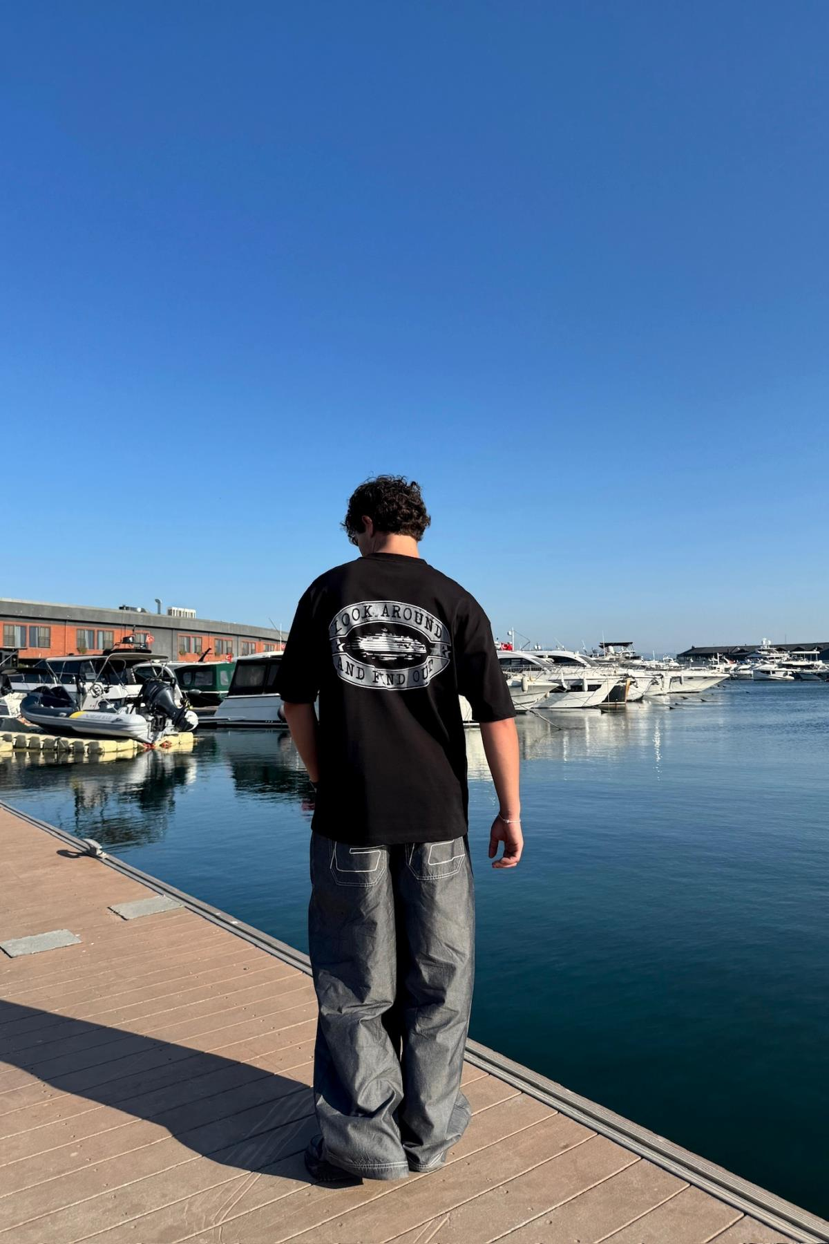 Find Out Baskılı Siyah Oversize Tshirt PM01
