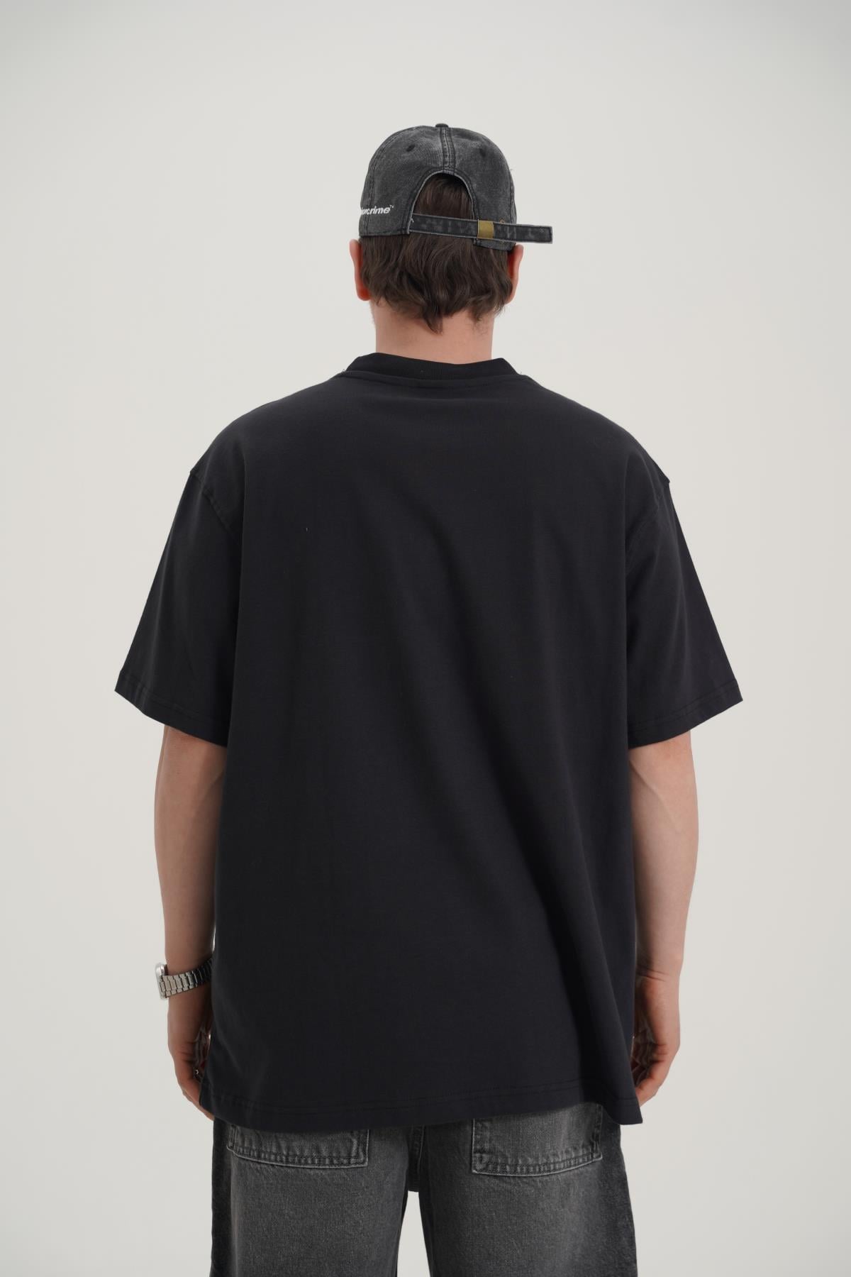 Fire Baskılı Siyah Oversize Tshirt CT01 MRT26047