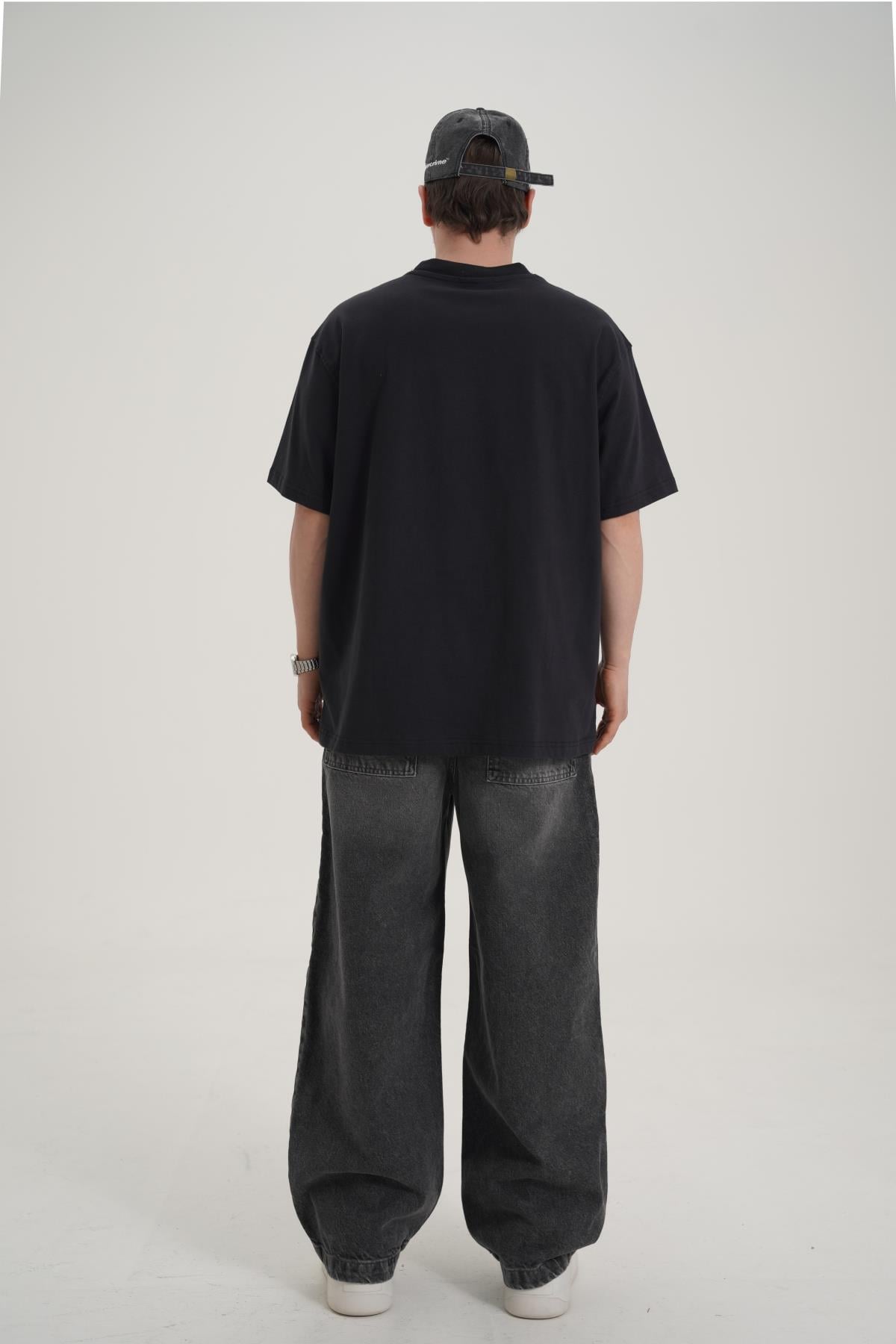Fire Baskılı Siyah Oversize Tshirt CT01 MRT26047