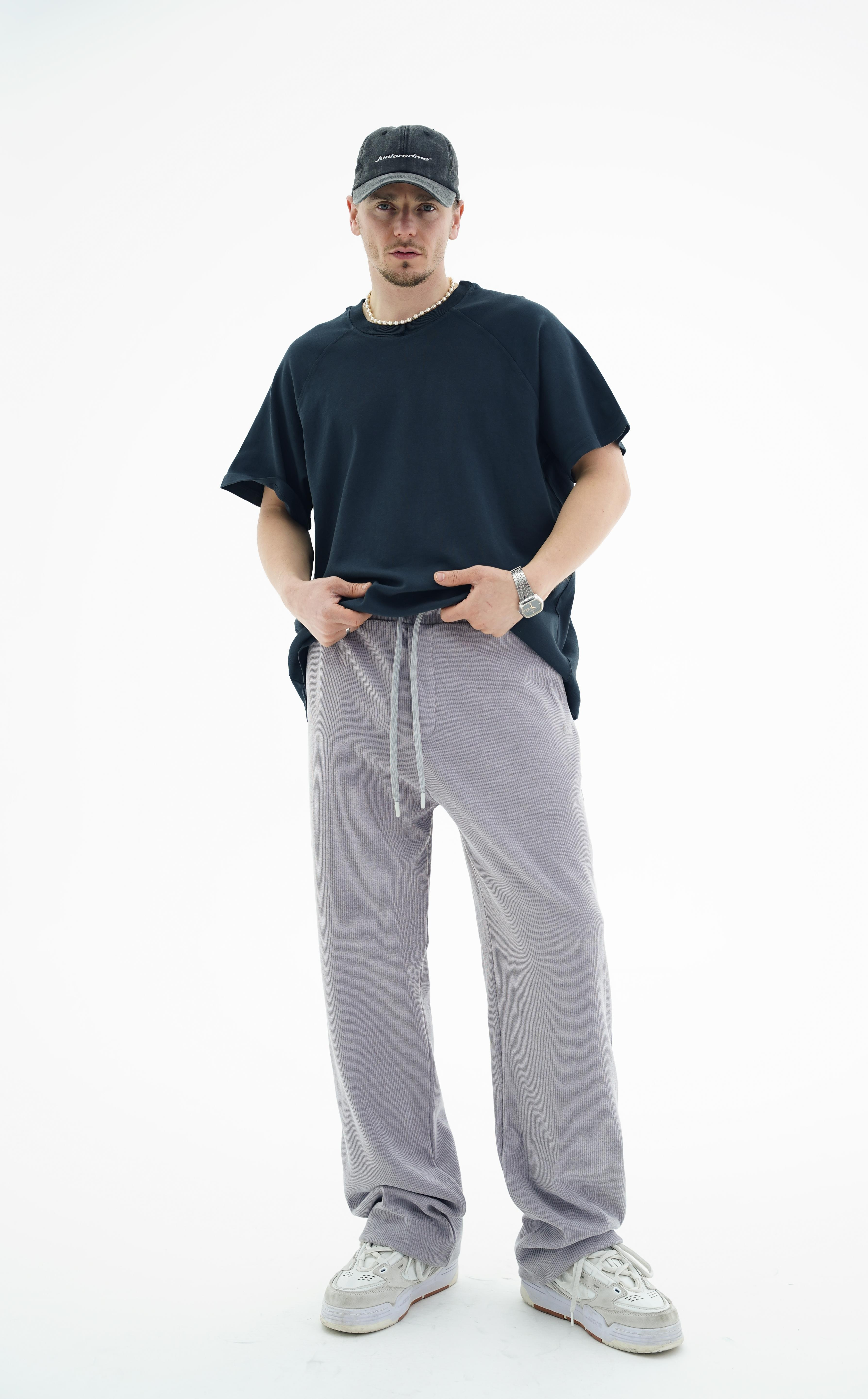 Fitilli Kumaş Açık Gri Baggy Eşofman Altı CT01 26CY016