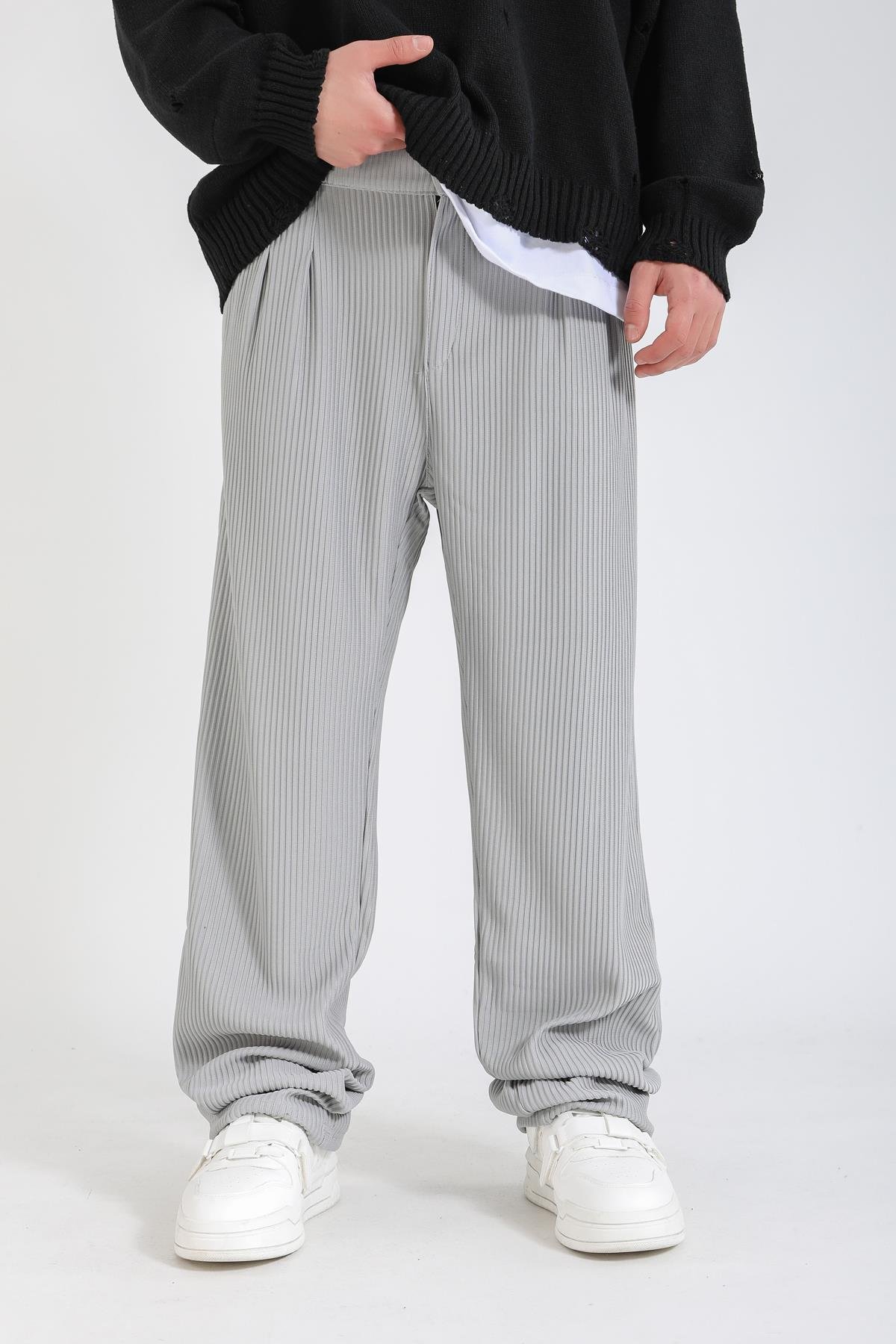 Fitilli Kumaş Gri Pantolon P1152