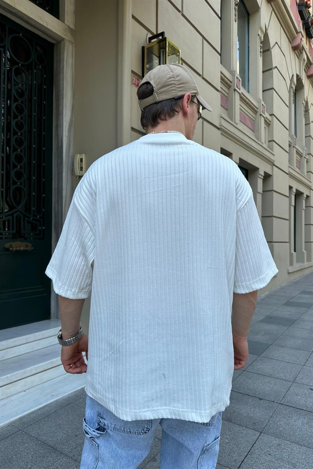 Fitilli Kumaş Krem Oversize Tshirt T804