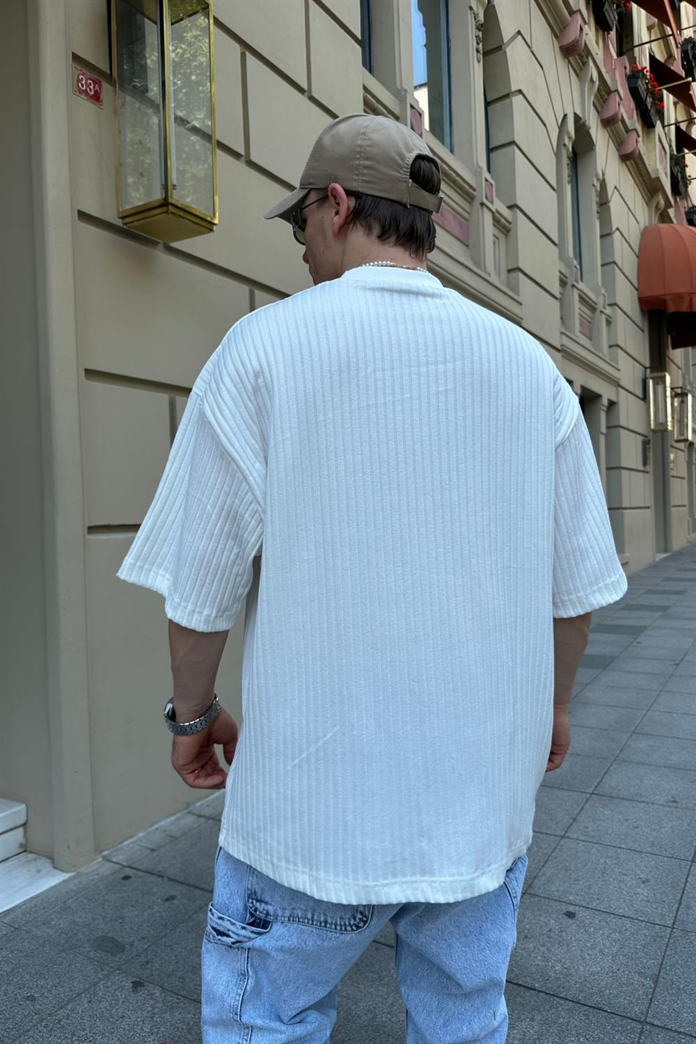 Fitilli Kumaş Krem Oversize Tshirt T804
