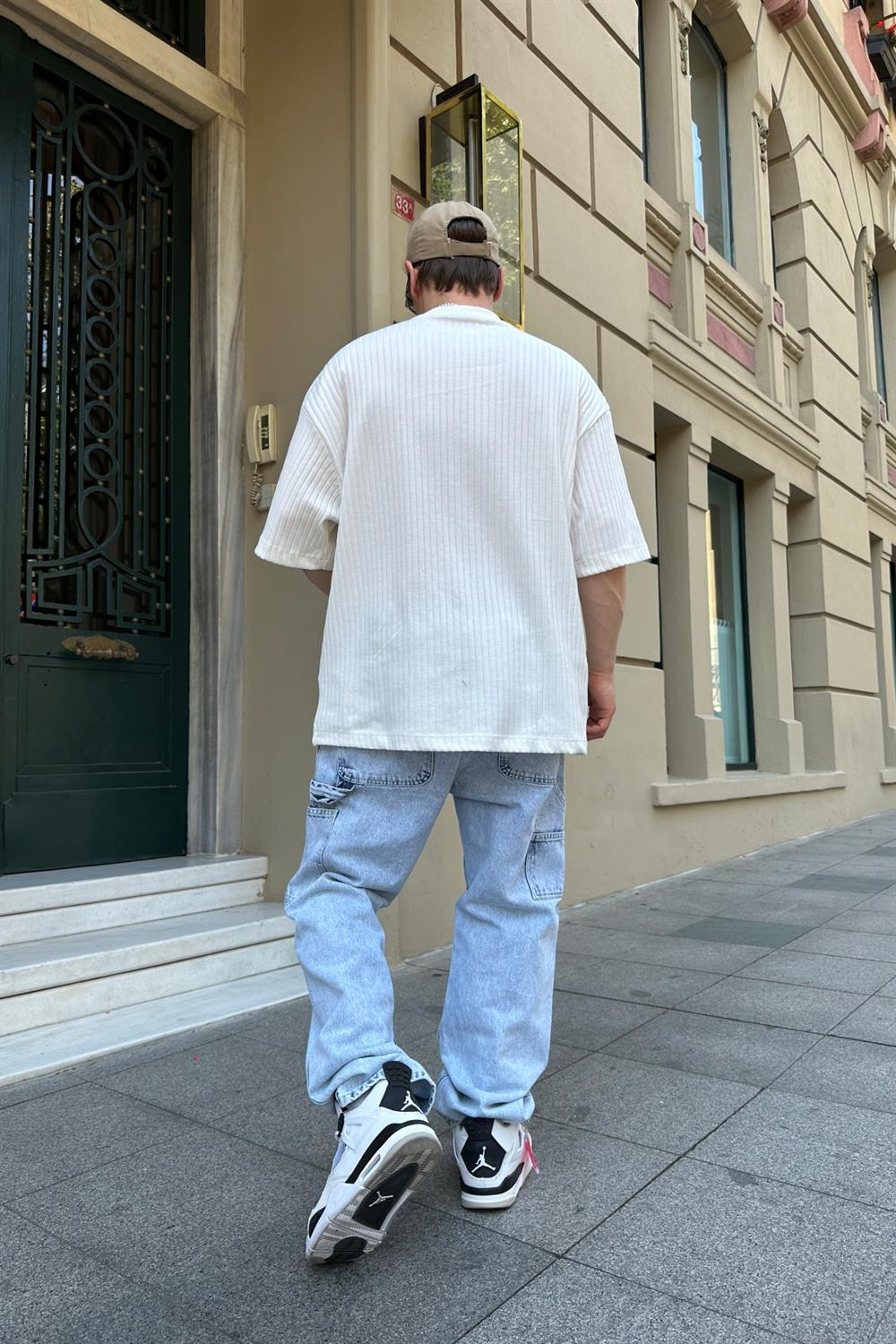 Fitilli Kumaş Krem Oversize Tshirt T804