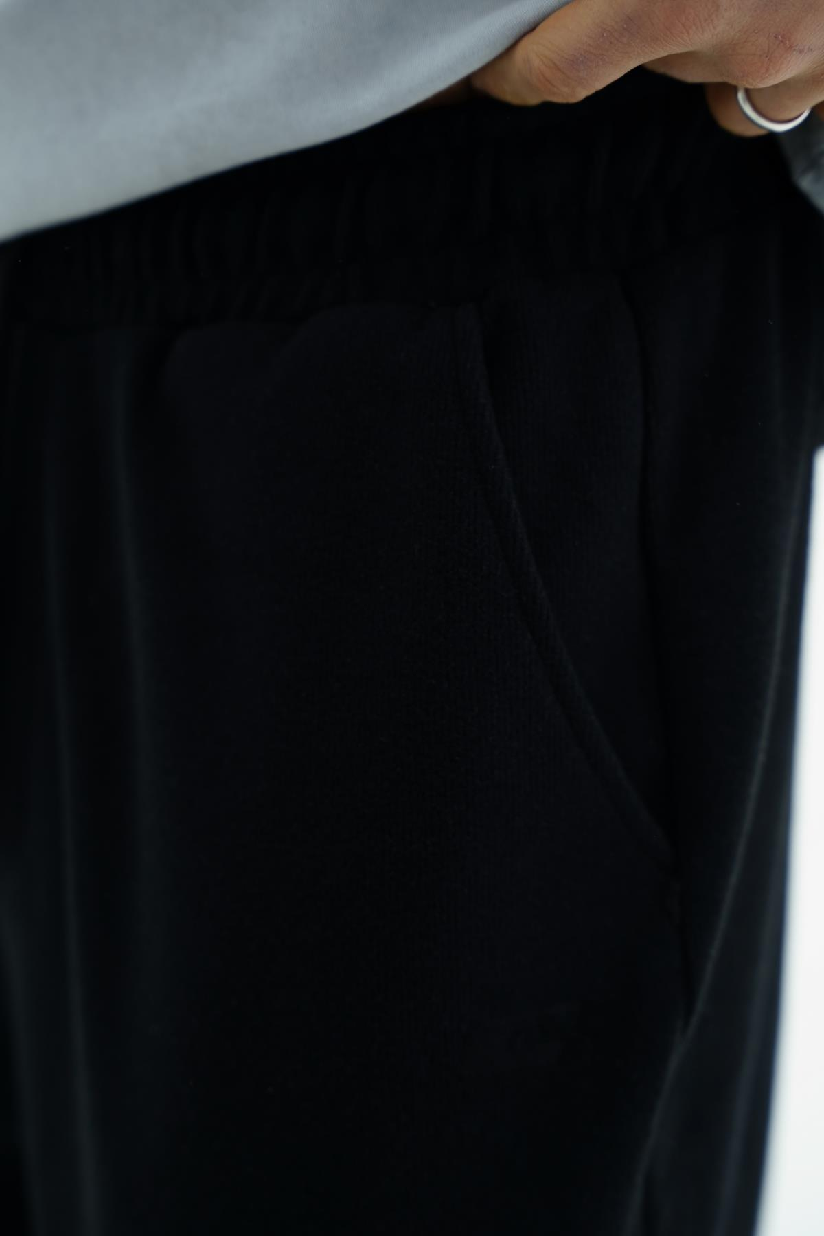 Fitilli Kumaş Siyah Baggy Eşofman Altı CT01 26CY014