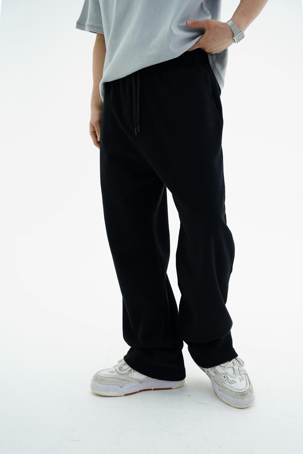 Fitilli Kumaş Siyah Baggy Eşofman Altı CT01 26CY014