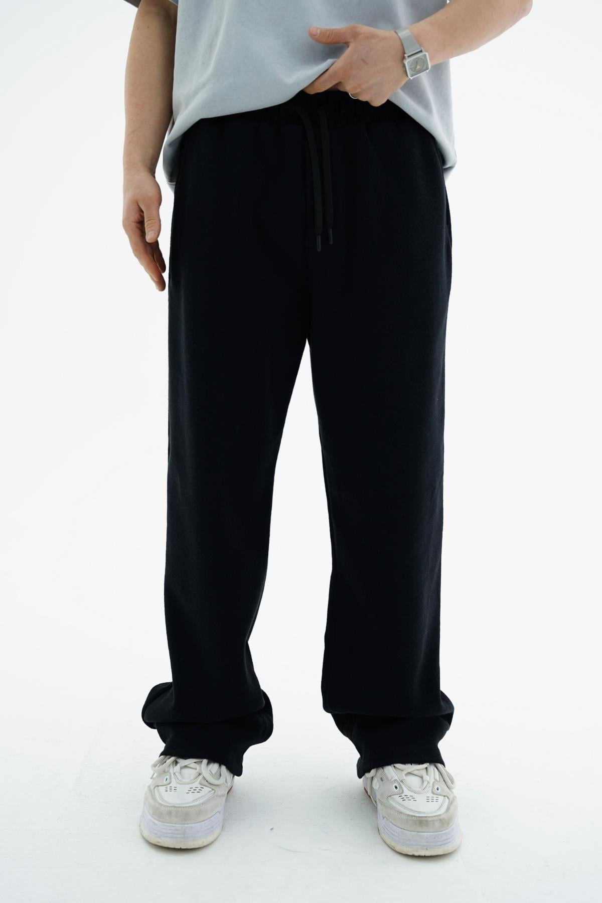 Fitilli Kumaş Siyah Baggy Eşofman Altı CT01 26CY014