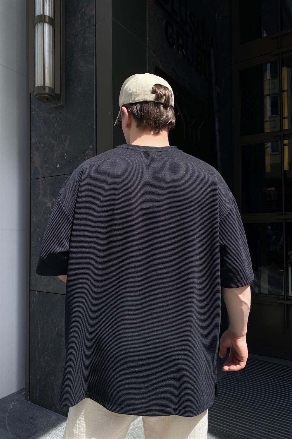Fitilli Siyah Jarse Kumaş Tshirt  T619