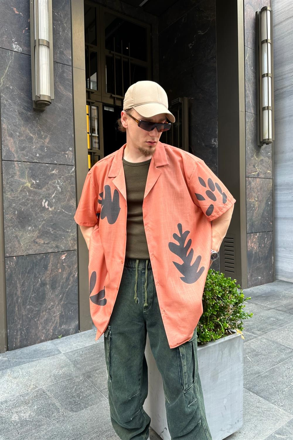 Floral Oranj Oversize Gömlek G124