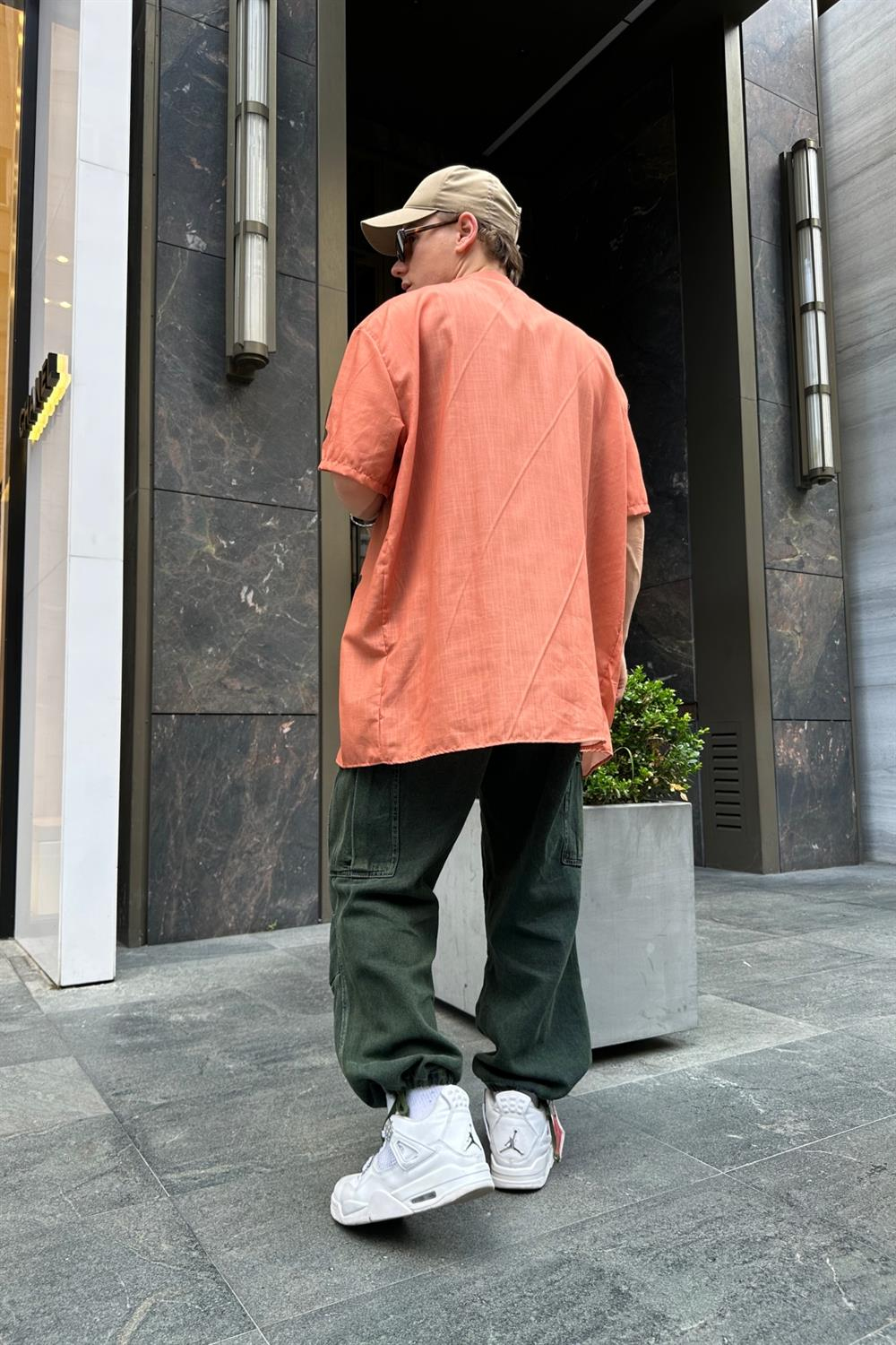 Floral Oranj Oversize Gömlek G124