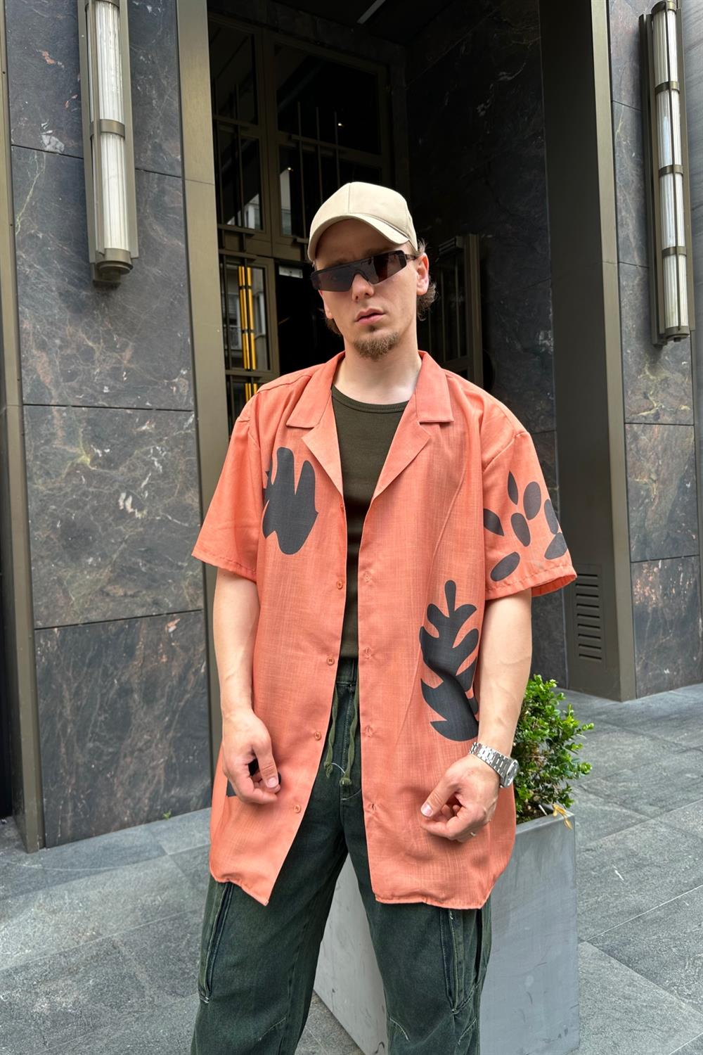 Floral Oranj Oversize Gömlek G124