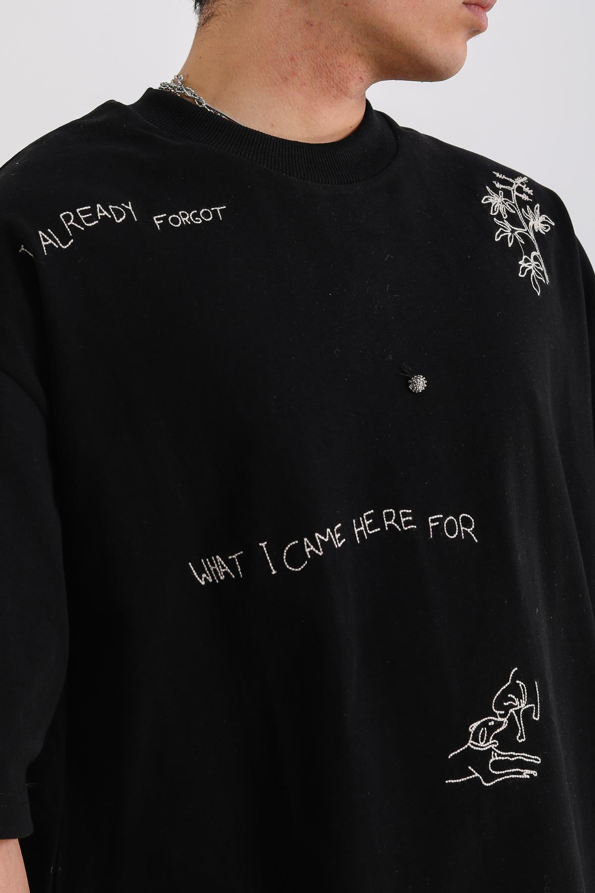 Forgot Nakışlı Siyah Premium Oversize Tshirt