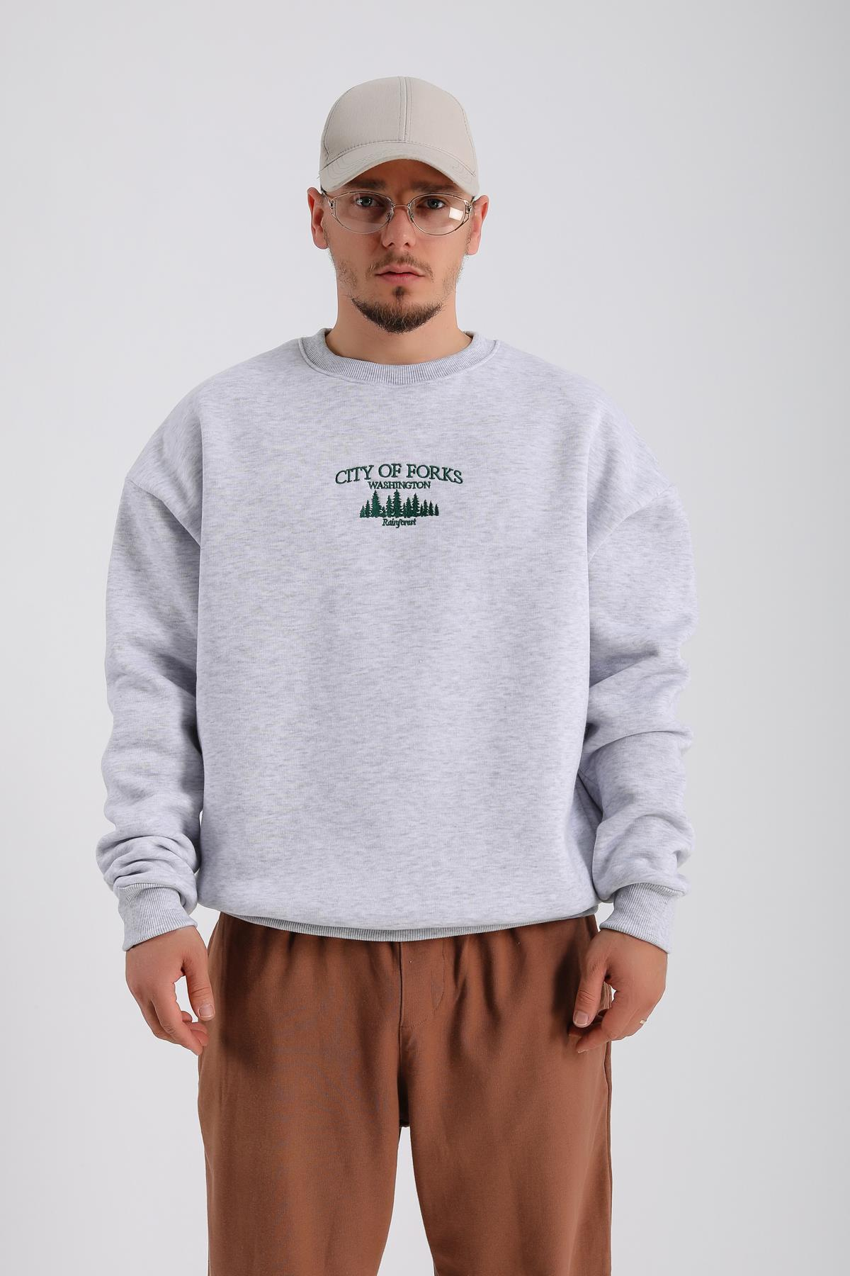Forks Gri Melanj Oversize Sweatshirt  SW1119