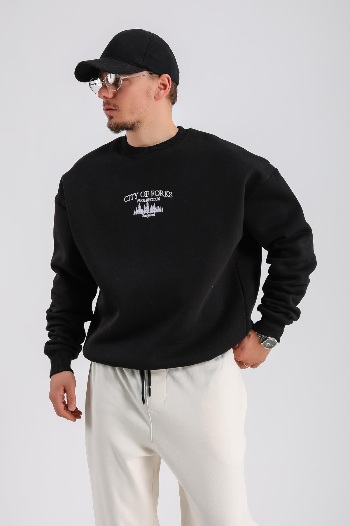 Forks Siyah Oversize Sweatshirt  SW1120