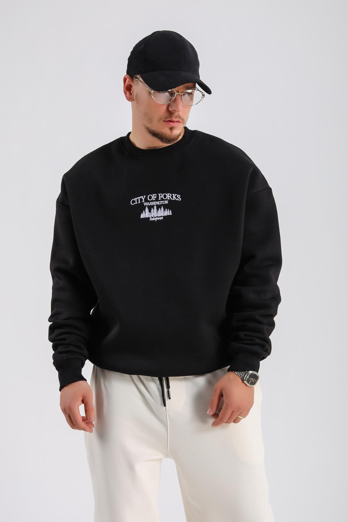 Forks Siyah Oversize Sweatshirt  SW1120