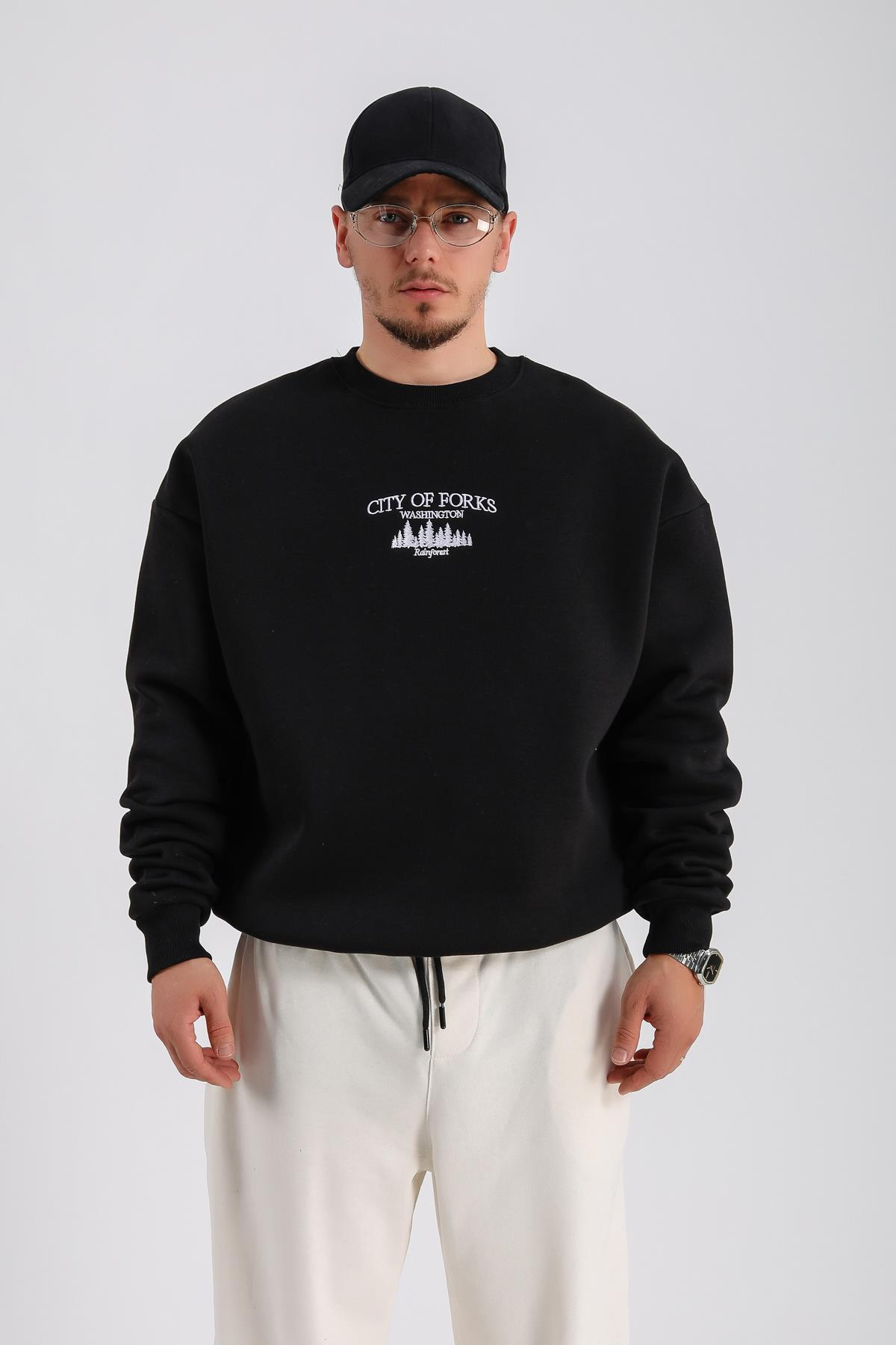Forks Siyah Oversize Sweatshirt  SW1120