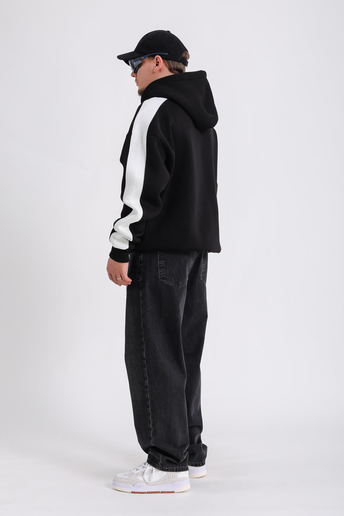 Formula Baskılı Siyah Oversize Hoodie SW1179